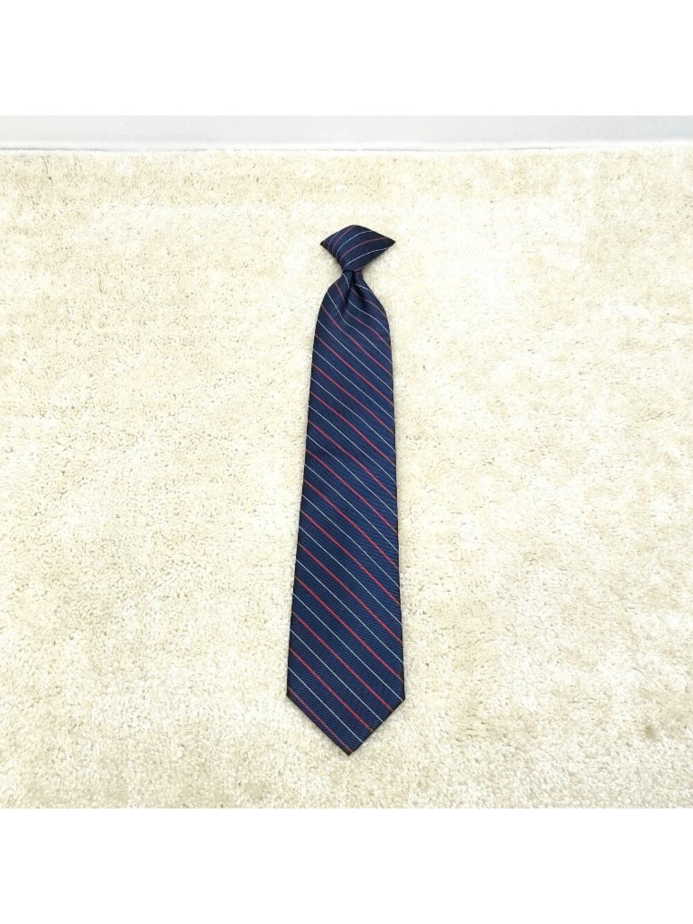 Tergal Clip On Necktie Polyester Diagonal Striped Pre Tied Formal Uniform Mens